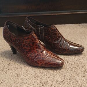 Brown Black Animal Print Ankle Boots